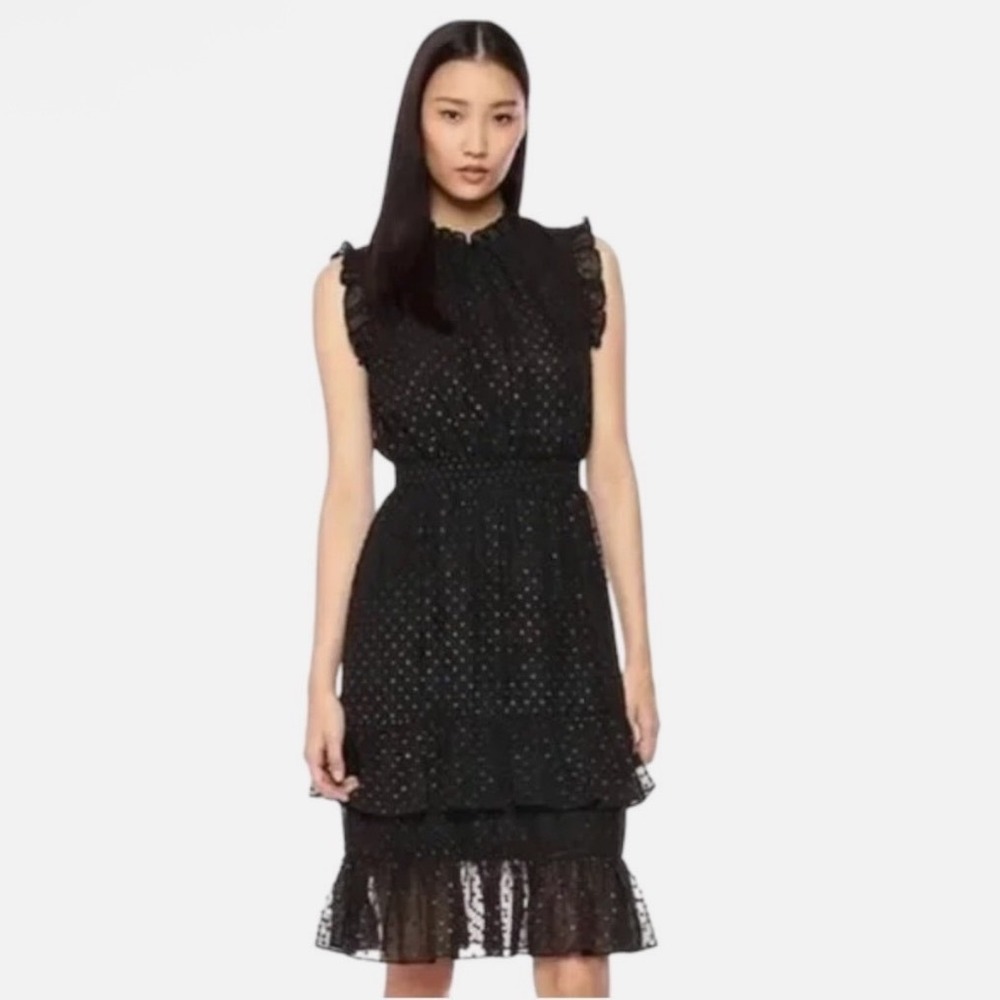 ABEC LES FILLES Ruffle High Neck Dress Size 8 Metallic